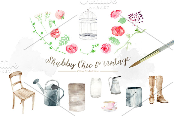 Shabby Chic Vintage Peonies in Illustrations - product preview 3