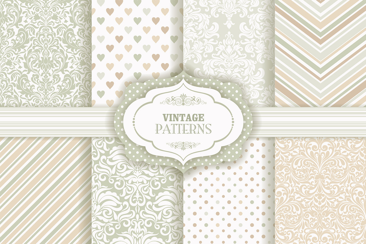 Set of 8 seamless pattern in retro in Patterns - product preview 8