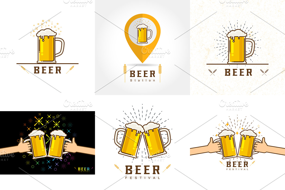 Vector Set of beer glass, mug barrel in Illustrations - product preview 8