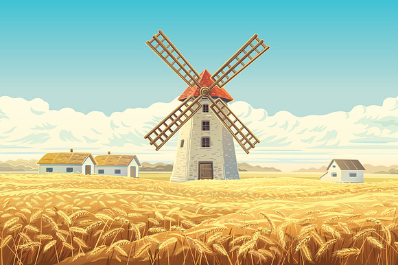 Mill in the field with wheat in Illustrations - product preview 9