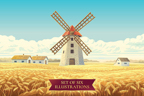 Mill in the field with wheat in Illustrations - product preview 10