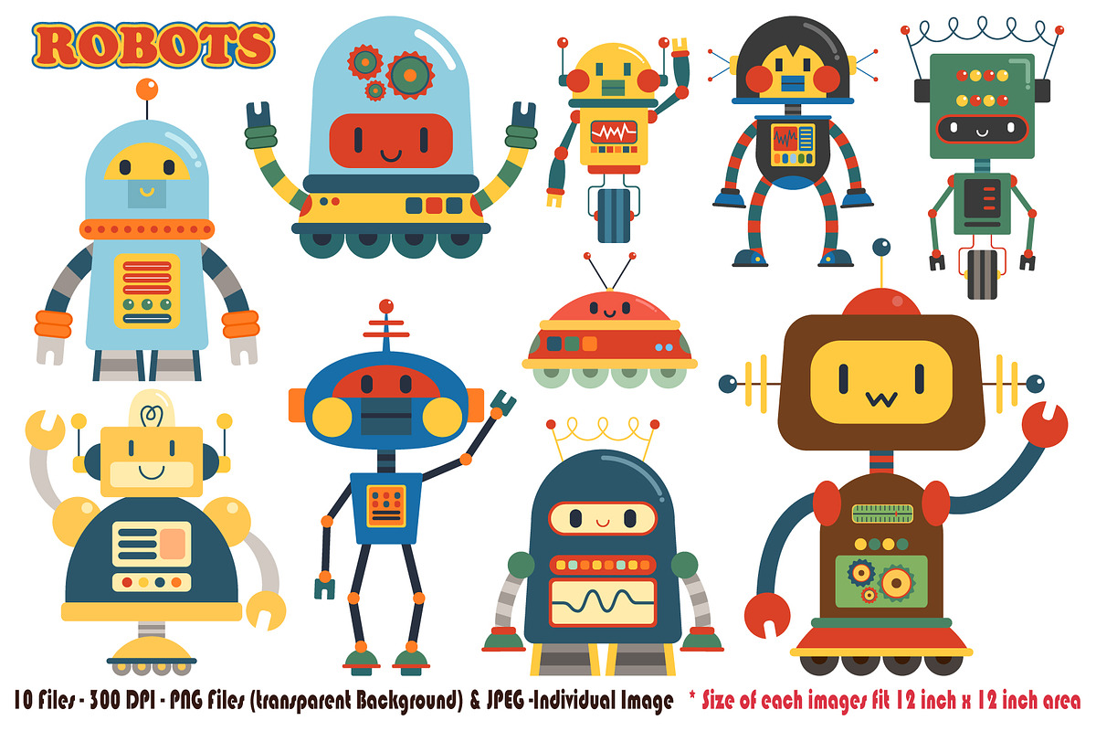 Robots Retro Clipart in Illustrations - product preview 8