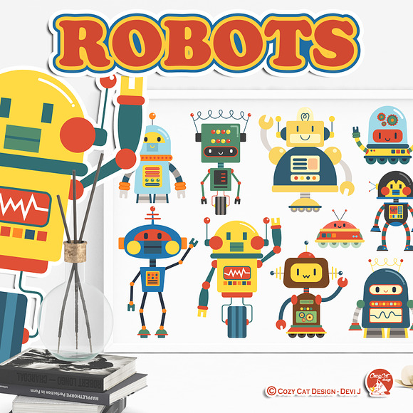 Robots Retro Clipart in Illustrations - product preview 2