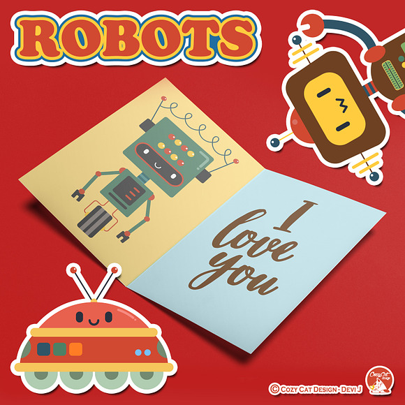 Robots Retro Clipart in Illustrations - product preview 3