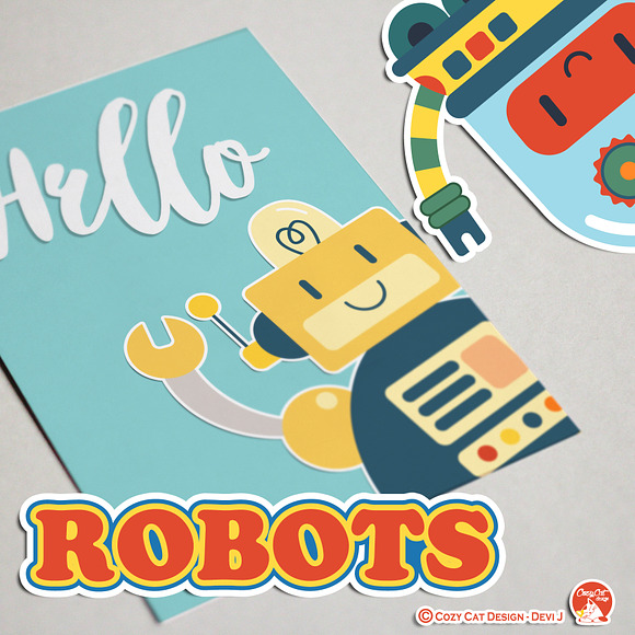 Robots Retro Clipart in Illustrations - product preview 4