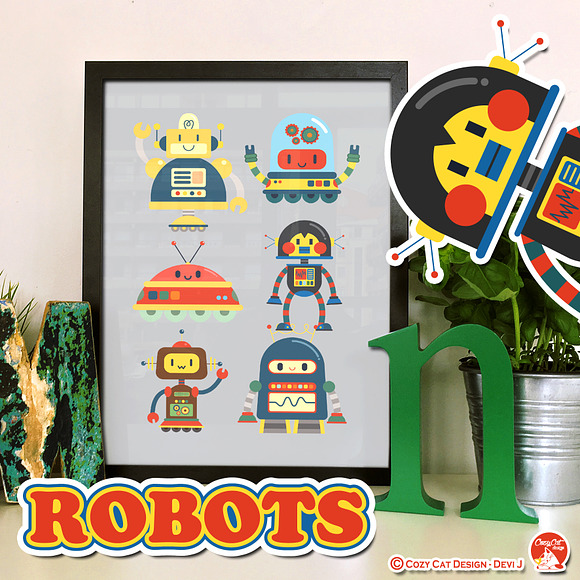 Robots Retro Clipart in Illustrations - product preview 6