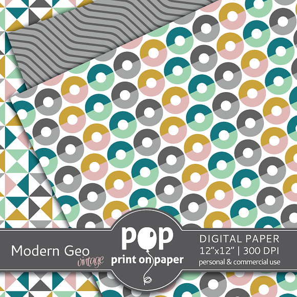 Modern Geo Vintage Digital Paper in Patterns - product preview 3