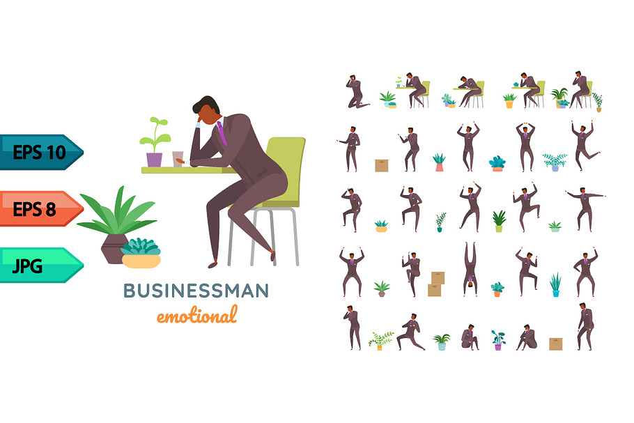 Vector business character poses set in Objects - product preview 8