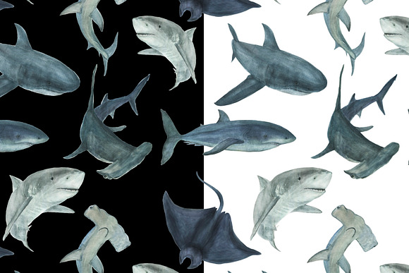 Sharks -watercolor painting patterns in Patterns - product preview 1