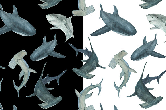 Sharks -watercolor painting patterns in Patterns - product preview 2