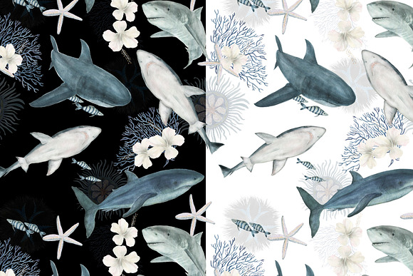 Sharks -watercolor painting patterns in Patterns - product preview 5