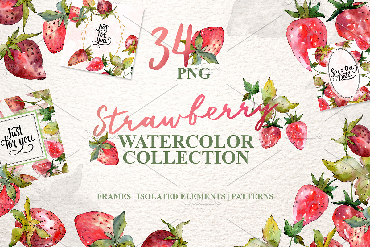 Strawberry collection Watercolor png in Illustrations - product preview 8