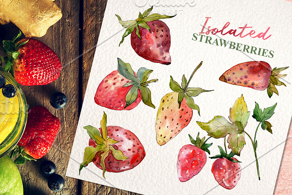 Strawberry collection Watercolor png in Illustrations - product preview 5