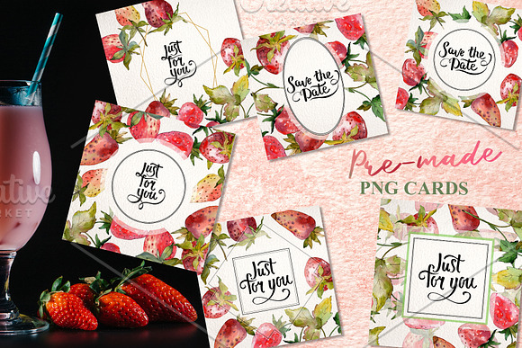 Strawberry collection Watercolor png in Illustrations - product preview 7