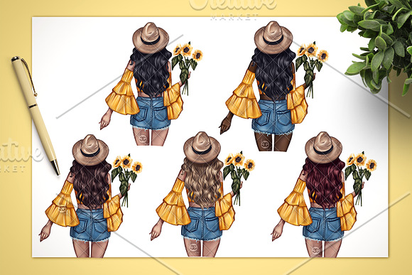 Sunflower girls Png Cliparts in Illustrations - product preview 1