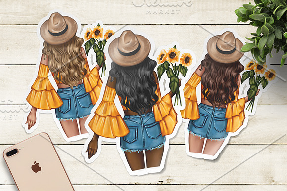 Sunflower girls Png Cliparts in Illustrations - product preview 2