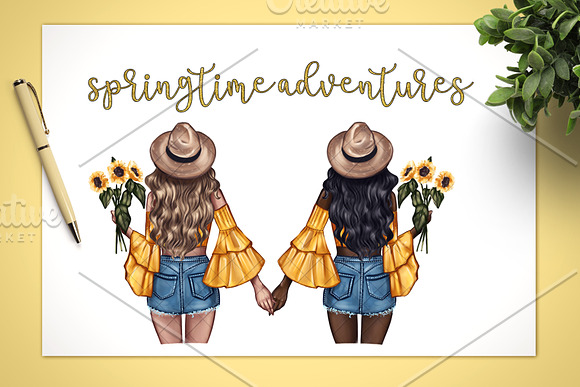 Sunflower girls Png Cliparts in Illustrations - product preview 4