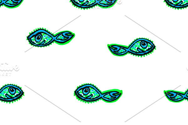 Exotic Fishes Motif Drawing Pattern