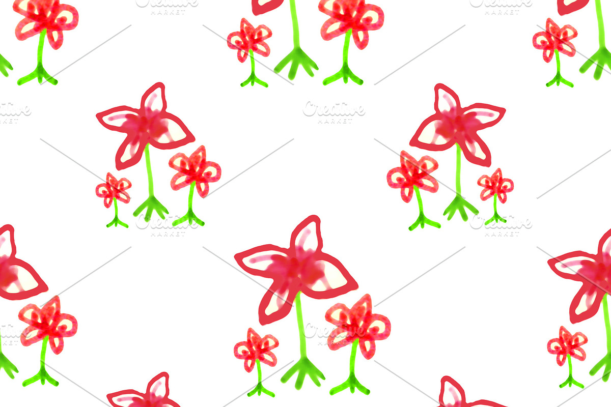 Cute Floral Drawing Motif Seamless P in Patterns - product preview 8