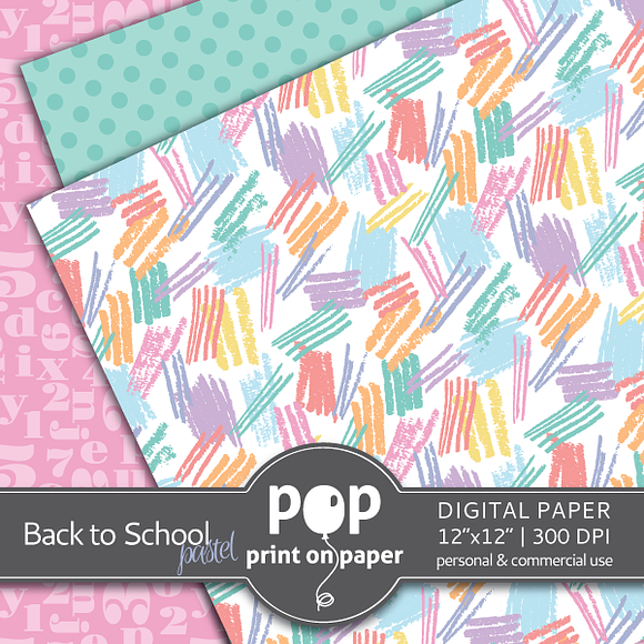 Back to School Pastel Digital Paper in Patterns - product preview 1