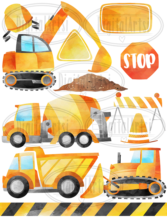 Watercolor Construction Clipart in Illustrations - product preview 1