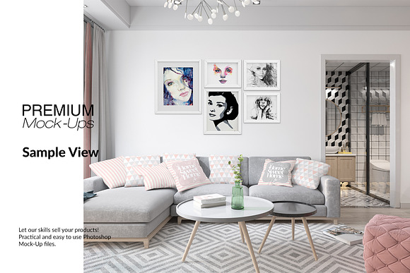 Pillows & Frames in Living Room in Product Mockups - product preview 3