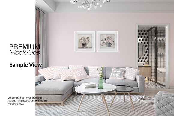 Pillows & Frames in Living Room in Product Mockups - product preview 4