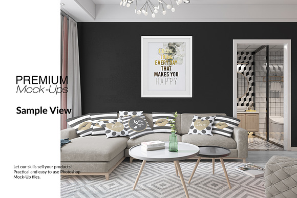 Pillows & Frames in Living Room in Product Mockups - product preview 7
