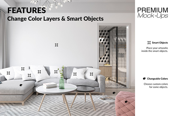 Pillows & Frames in Living Room in Product Mockups - product preview 13