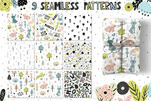 Rabbits Collection: patterns, cards in Illustrations - product preview 1