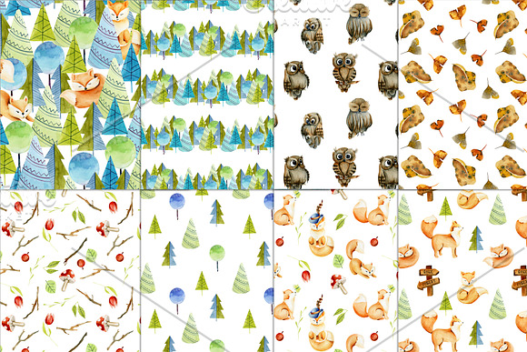 Foxes & Owls. Watercolor clipart. in Illustrations - product preview 5