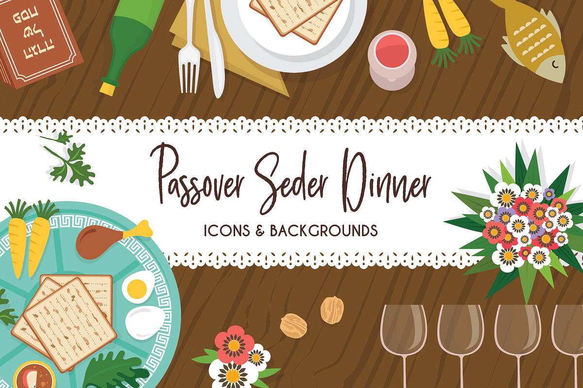 Passover Seder icons and backgrounds in Graphics - product preview 8