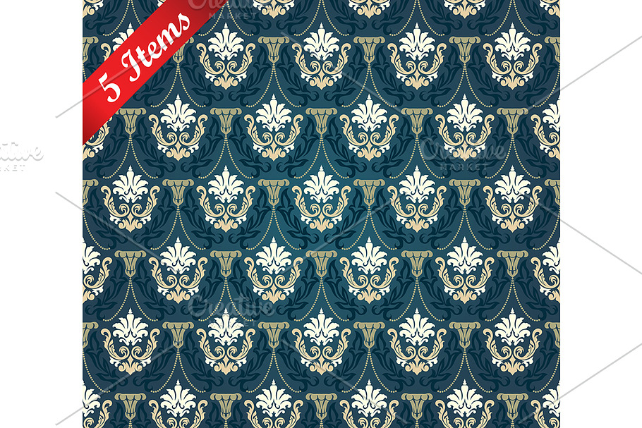 5 Seamless Damask Patterns in Patterns - product preview 8