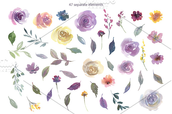 Watercolor Light Violet Flowers PNG in Illustrations - product preview 1