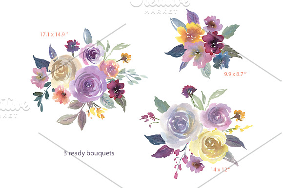 Watercolor Light Violet Flowers PNG in Illustrations - product preview 2