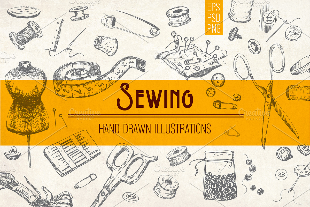 Sewing tools and accessories in Illustrations - product preview 8