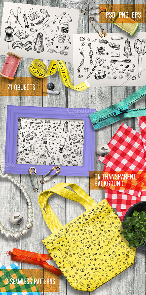 Sewing tools and accessories in Illustrations - product preview 1