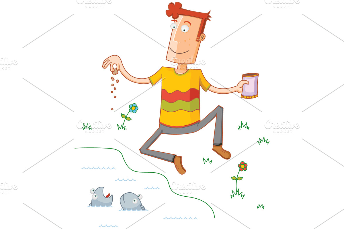a Happy Man Feeding some Fishes in Illustrations - product preview 8