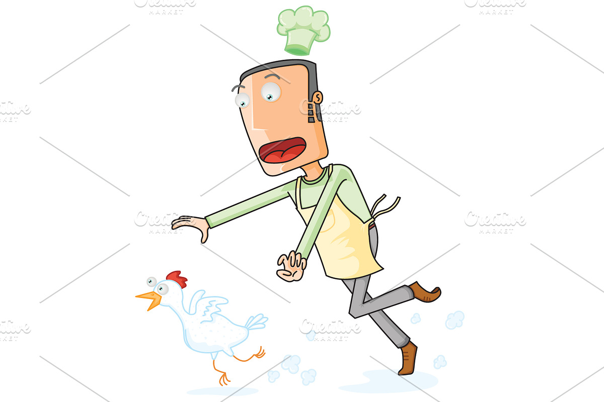 Chef Catching a running Chicken in Illustrations - product preview 8