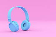 Painted Blue Headphones on Pink