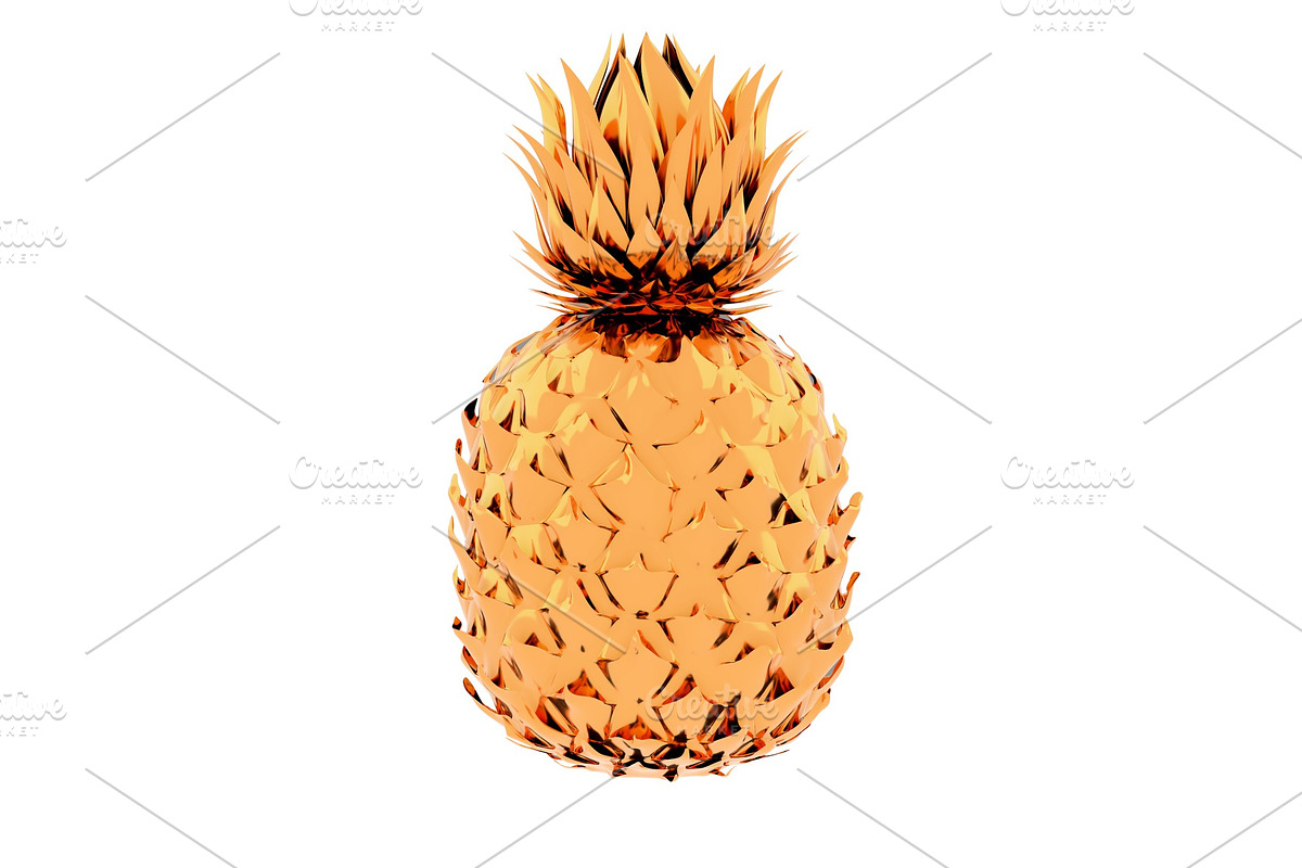 Painted Gold Pinapple Isolated in Illustrations - product preview 8