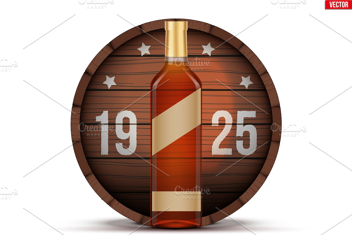 Whiskey bottle and wooden barrel in Vehicles - product preview 8
