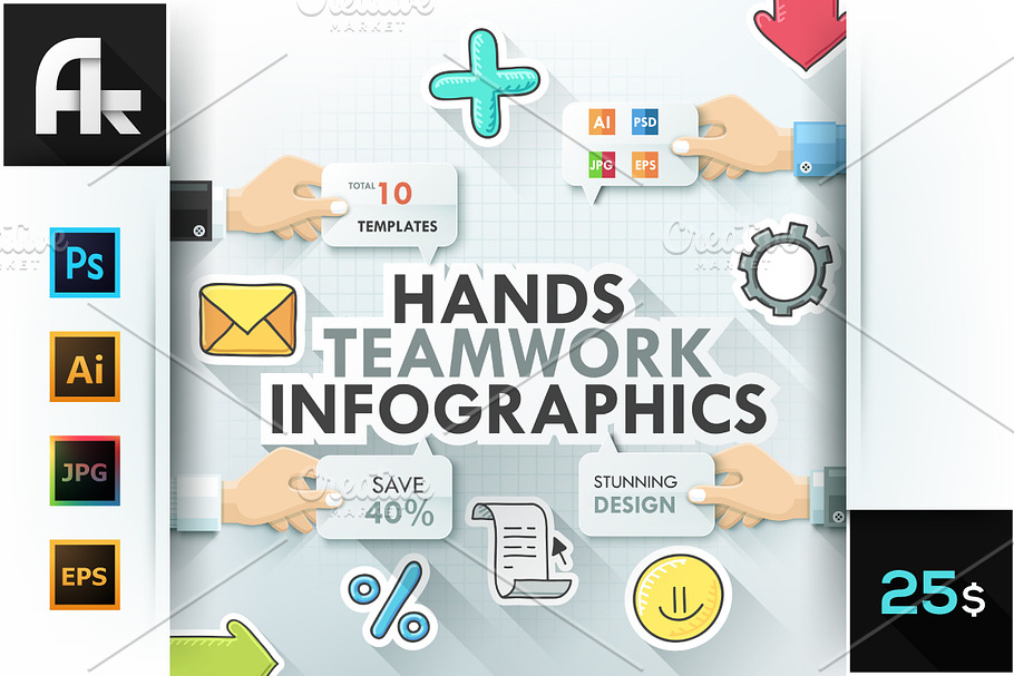 Hands Teamwork Infographics in Presentation Templates - product preview 8