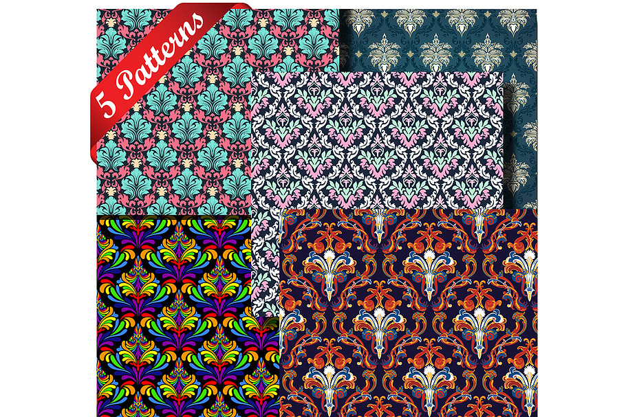 5 Seamless Damask Patterns in Patterns - product preview 8