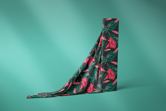Tropical flowers,leaves,bird pattern in Patterns - product preview 1