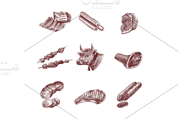 Meat Sketch Set in Illustrations - product preview 1