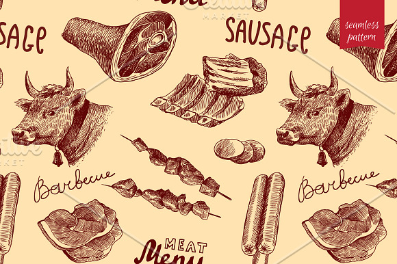 Meat Sketch Set in Illustrations - product preview 2
