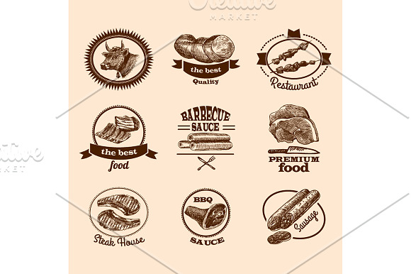 Meat Sketch Set in Illustrations - product preview 3