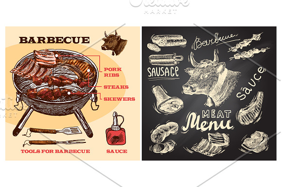 Meat Sketch Set in Illustrations - product preview 4