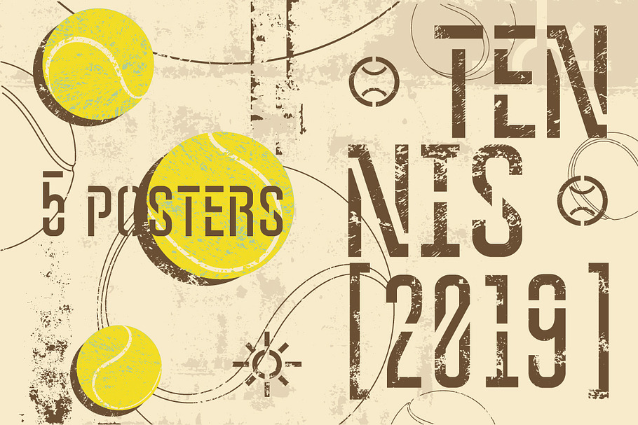 Tennis 2019 vintage grunge posters. in Illustrations - product preview 8